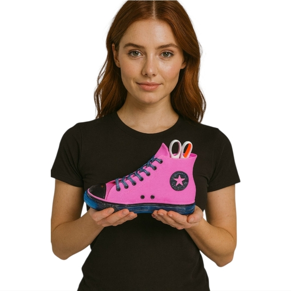 Handmade 3D Printed Pink Shoe Pencil Holder – New, 10"x2.25"x5" - Picture 1 of 10